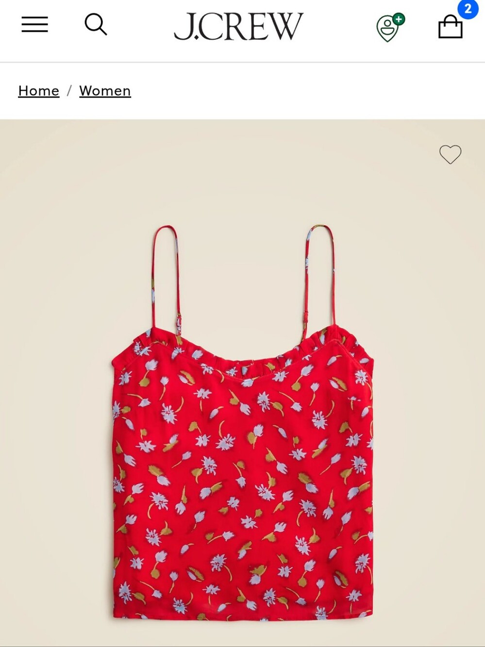 JCrew Red Floral Spaghetti-Strap Camisole Top